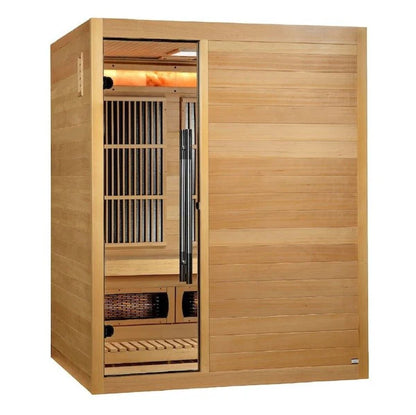 Soria 3 Person Indoor Hybrid Sauna: Full Spectrum Infrared & Harvia Traditional Stove with Himalayan Salt Bar