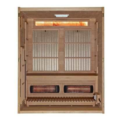 Soria 3 Person Indoor Hybrid Sauna: Full Spectrum Infrared & Harvia Traditional Stove with Himalayan Salt Bar