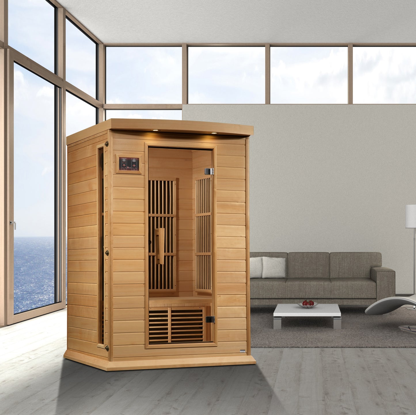 Maxxus 2 Person Indoor Near Zero EMF FAR Infrared Sauna - Canadian Hemlock