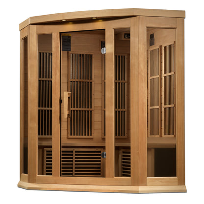 Maxxus 3 Person Corner Indoor Near Zero EMF FAR Infrared Sauna - Canadian Hemlock