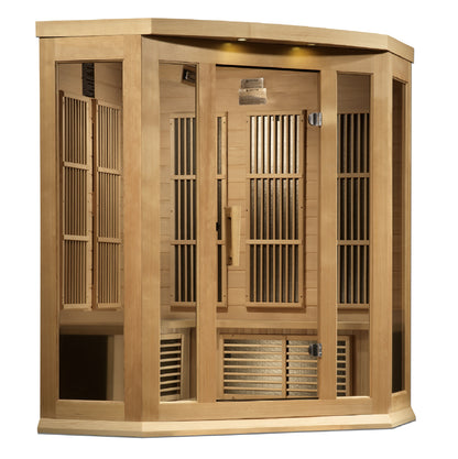 Maxxus 3 Person Corner Indoor Near Zero EMF FAR Infrared Sauna - Canadian Hemlock