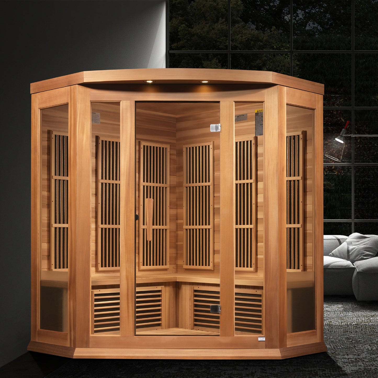 Maxxus 3 Person Corner Indoor Near Zero EMF FAR Infrared Sauna - Canadian Red Cedar