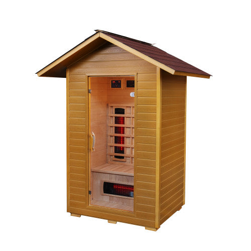 Burlington 2 Person Outdoor Infrared Hemlock Sauna With Shingled Roof