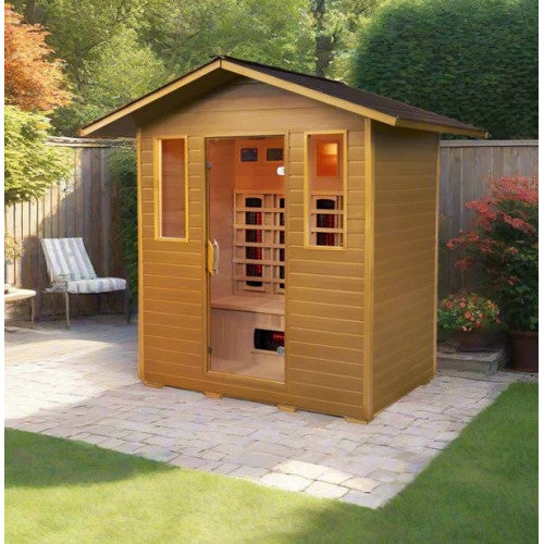 Cayenne 4 Person Outdoor Infrared Hemlock Sauna With Shingled Roof