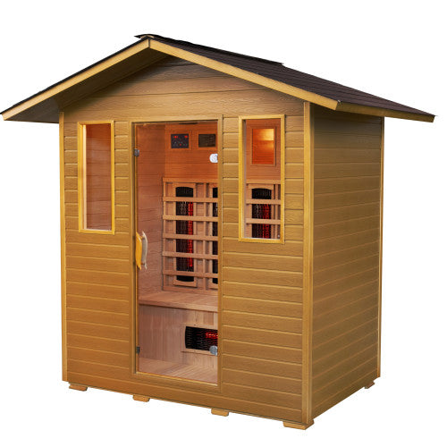 Cayenne 4 Person Outdoor Infrared Hemlock Sauna With Shingled Roof