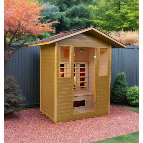 Grandby 3 Person Outdoor Infrared Hemlock Sauna With Shingled Roof