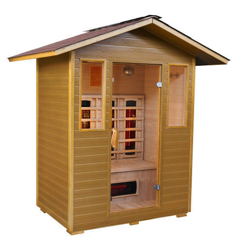 Grandby 3 Person Outdoor Infrared Hemlock Sauna With Shingled Roof