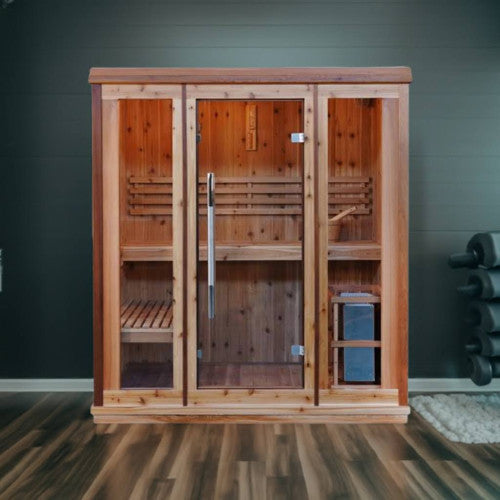 Hampton 3 Person Indoor Traditional Hemlock Sauna With Double Bench